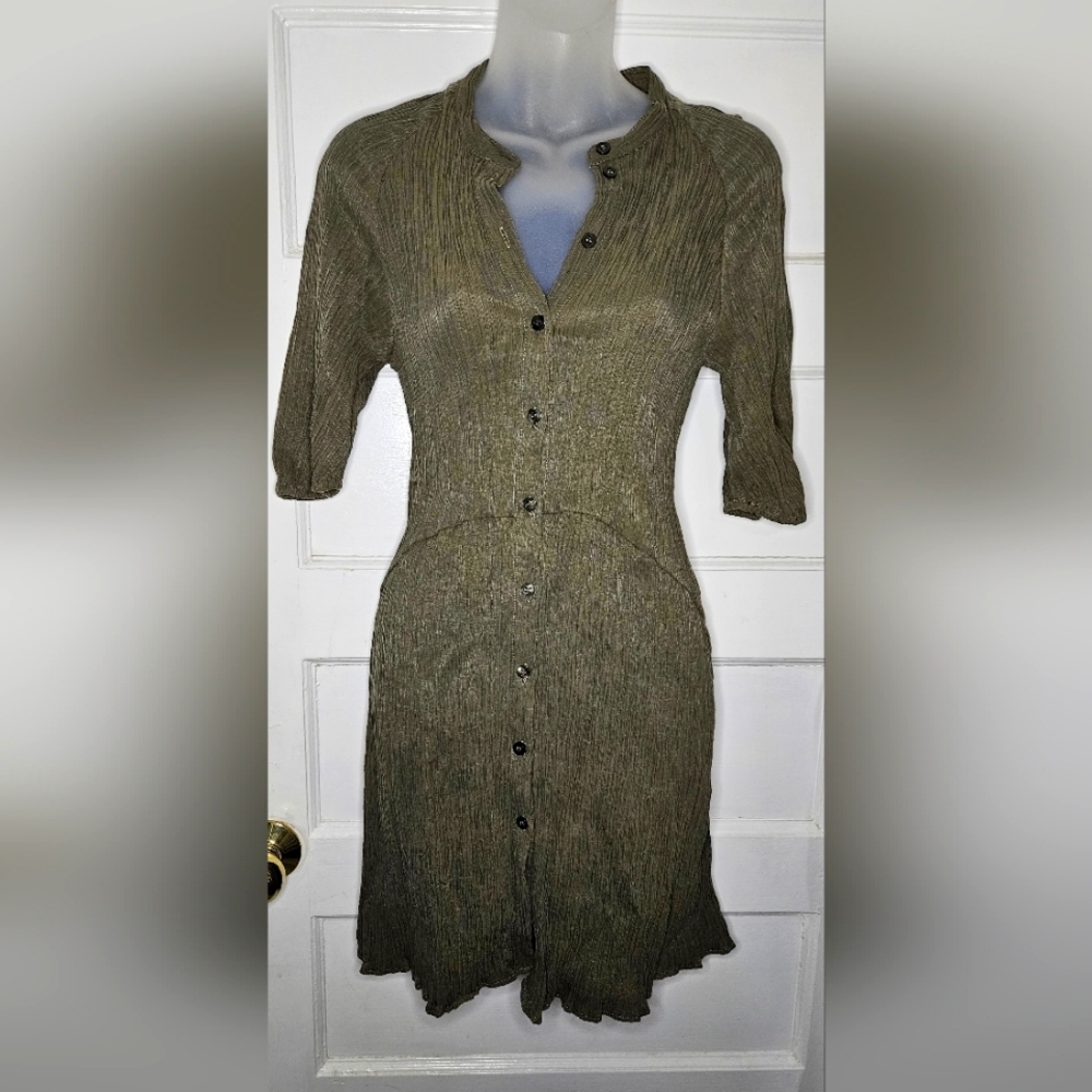 TOPSHOP Khaki Green Crinkle  Mini Dress Size 2